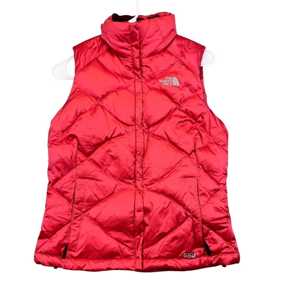 The North Face Vest Womens XS Red 550 Goose Down Puffer Quilted Full Zip Warm